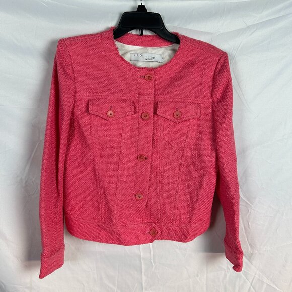 IRO Felicity Cotton Stretch Tweed Boucle Textured Knit BlazerJacket Pink size 10 - Picture 1 of 16